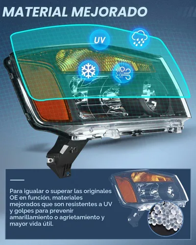 Vista 5 de Ensamble de faros Nilight Compatible con 2004 2005 2006 2007 2008 2009 2010 2011 2012 2013 2014 2015 Nissan Titan Armada Faros de Repuesto Carcasa