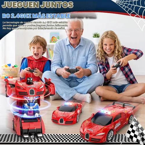 Vista 6 de Coche teledirigido que se convierte en robot transformando juguetes Rojo