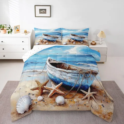 Vista 45 de Erosebridal Edredón náutico costero, juego de ropa de cama y colecciones de playa de verano, estilo clásico, edredón de plumón oceánico