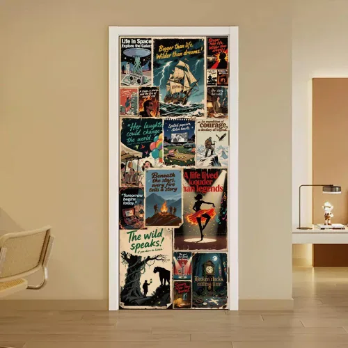 Vista 13 de arricraft 2 piezas de pegatinas adhesivas para puerta, 31.5"x78.7" adhesivos de pared 3D con patrón de cascadas de cuevas, vinilo para puertas