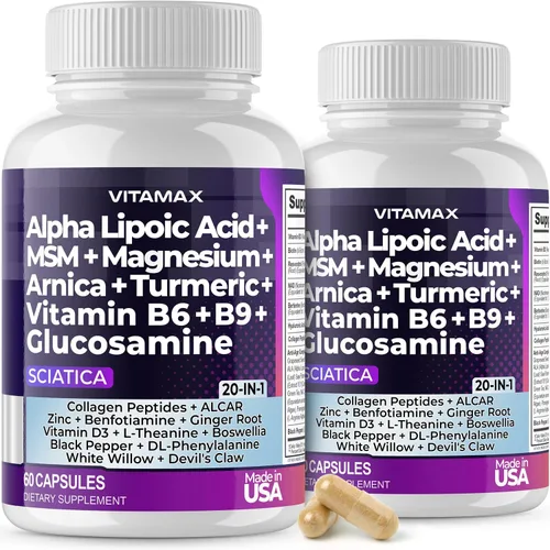 Vista 9 de Apoyo para la salud del nervio ciático - Suplemento para el nervio ciático en cápsulas con ácido fólico, guisante, glucosamina, MSM, complejo
