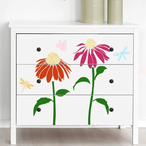 Vista 3 de Plantillas de flores grandes para pintar en plantillas de valla de madera para exteriores, plantilla de flor de cono de margarita reutilizable