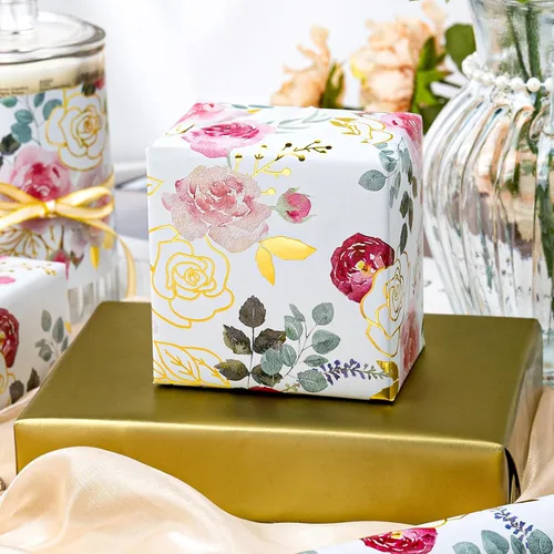 Vista 5 de Merture Rollo de Papel de Regalo con Rosas de Acuarela - 17 Pulgadas x 32.8 Pies (46.5 pies cuadrados) Papel de Regalo Floral de Papel Aluminio