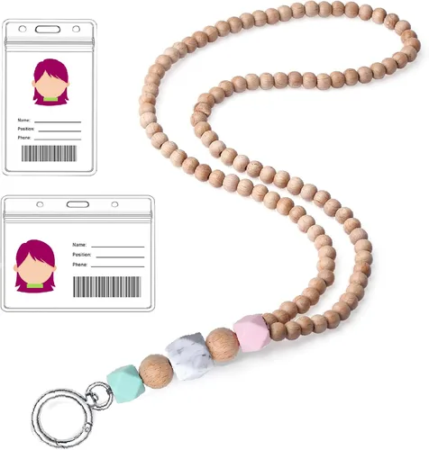 Vista 17 de Cordones para insignias de identificación y llaves para mujeres, lindo cordón de profesor con soporte para identificación, cordón de cuentas