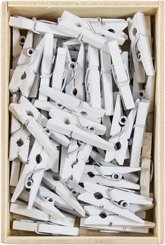 Vista 2 de JAM Papel® Mini Madera Ropa Pin Clips – 1 1/8" & 7/8 – 50 por caja, Blanco