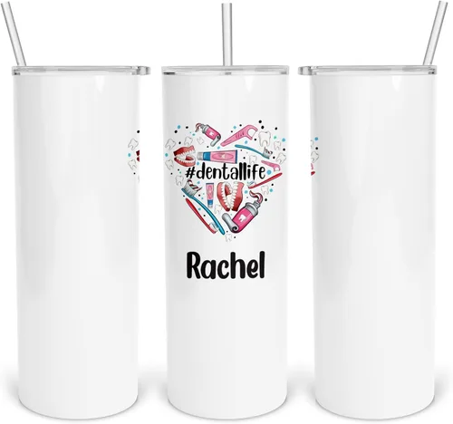 Vista 5 de Taza de café de sublimación a todo color para equipo de oficina dental, regalo de graduación para estudiantes dentales con tapa, vaso de acero