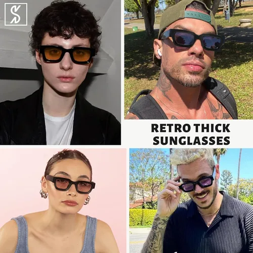 Vista 3 de SHEEN KELLY Gafas de sol cuadradas gruesas y retro, para mujeres y hombres, estilo vintage, rectangulares, oscuras, gafas de los años 90