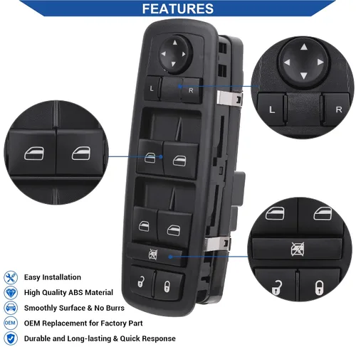Vista 9 de Obaee Botón de control de interruptor de ventana eléctrica 8+13 pines lado del conductor compatible con Dodge Dart 2013-2016, Chrysler 200