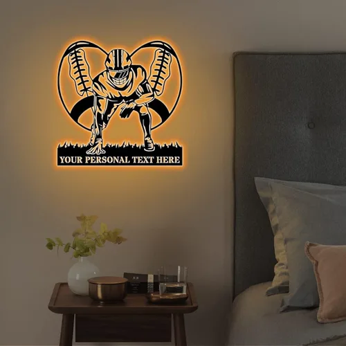 Vista 6 de Regalos personalizados de fútbol para niños con nombre personalizado con luz nocturna LED, letrero de pared de fútbol de neón con 16 colores que