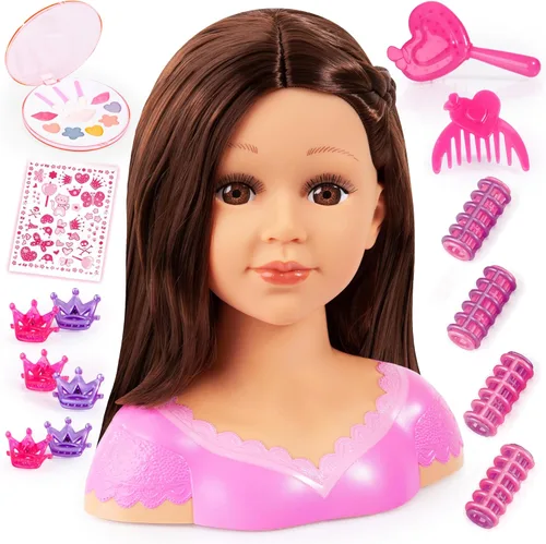 Vista 7 de Bayer: Cabeza para peinar Charlene 27cm con cabello rubio, maquillaje y accesorios para juego creativo Doll with long eyelashes, 10.6 inch height