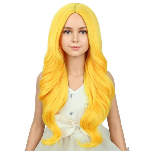Vista 11 de PATTNIUM Peluca larga y ondulada rubia oscura para niños y niñas, peluca Rubio ceniza