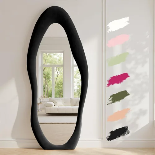 Vista 11 de Anpark Espejo de Cuerpo Completo 63"x24" Espejo de Piso de Cuerpo Completo Irregular Montado en Pared con Soporte Marco Envuelto en Franela Negra