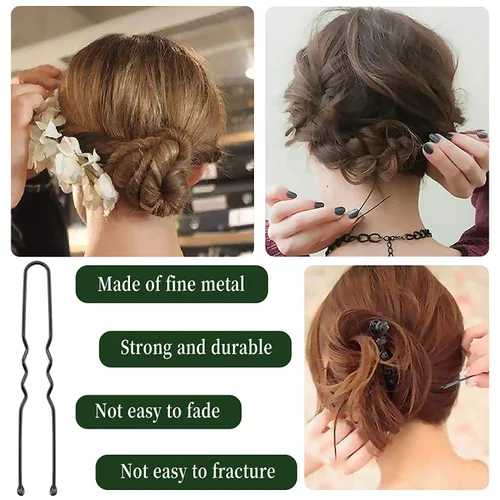 Vista 5 de AIEX Kit de 50 horquillas en forma de U, pinzas para el cabello de sujeción segura para mujeres y niñas y peluquería (negro)