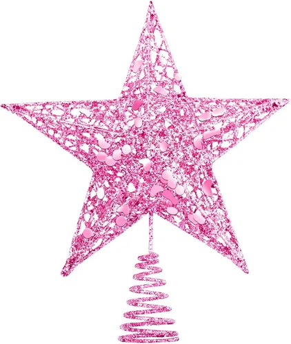 Vista 12 de URATOT Adorno Superior de Árbol de Navidad con Purpurina de Metal, Estrella de Alambre Hueca para la Punta del Árbol de Navidad para Decoración
