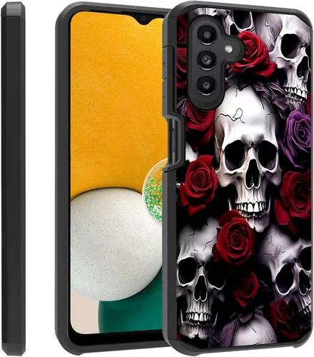 Vista 23 de Funda para teléfono Galaxy A14 5G, resistente 2 en 1 de doble capa híbrida de policarbonato duro y silicona suave a prueba de golpes, funda de Retro