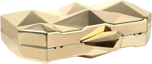 Vista 8 de Bolso de noche de metal con patrón geométrico de celosía para mujer, para boda, novia, graduación, bolso cruzado con cadena