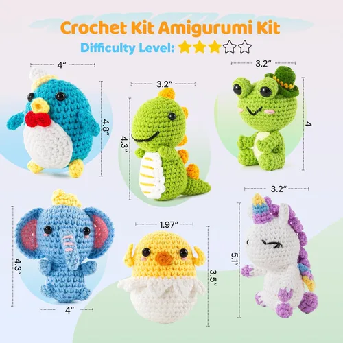 Vista 2 de XuanMei GR Kit de ganchillo de 6 piezas para principiantes avanzados crocheters adultos aprender a ganchillo Kit Amigurumi Animal Starter paso a