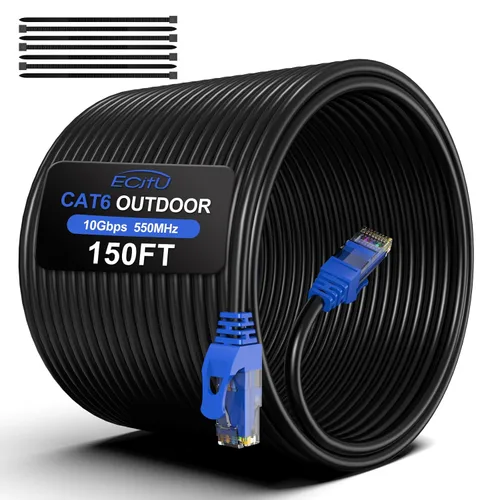 Vista 15 de Cable Ethernet Cat6 para exteriores de 20 pies, enterrado, enterramiento directo resistente, cable de conexión CCA de 24 AWG, PoE, UTP, impermeable
