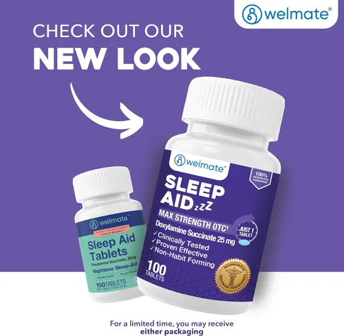 Vista 2 de WELMATE - Ayuda para dormir nocturno - Succinato de doxilamina 25 mg - para adultos y niños mayores de 12 años - 100 tabletas