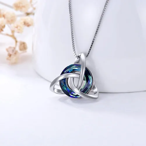 Vista 7 de TOUPOP Regalos irlandeses para mujer, collar de nudo celta de plata de ley con nudo de cristal de la Trinidad para niñas, para cumpleaños, fiestas
