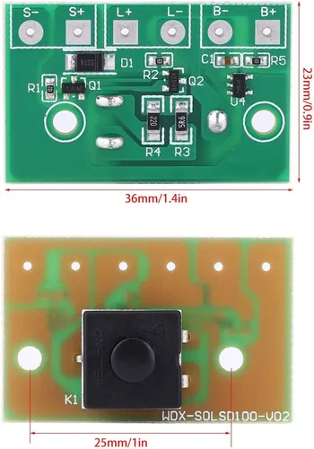 Vista 2 de Módulo de carga de energía solar Controlador de lámpara solar Placa de circuito de control de batería de litio de 3.7 V con control de luz