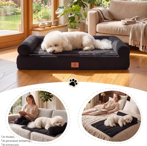 Vista 3 de GTPLAYER Dog Bed, Egg-Crate Foam Pressure Relief with Waterproof Washable Pet Bed 23.6" with 2-in-1 Cooling/Warming Pad, Non-Slip Bottom, Detachable