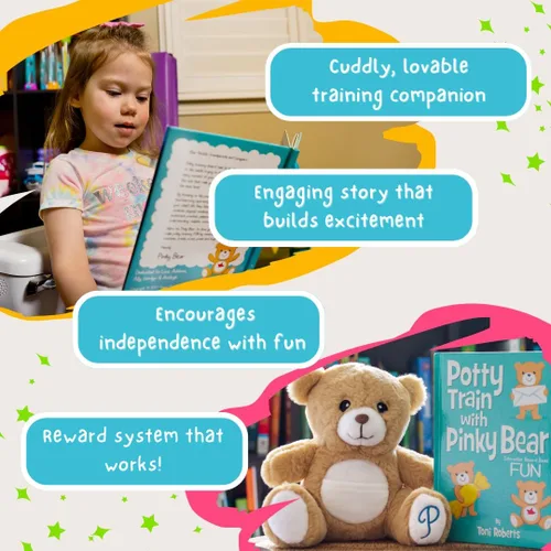 Vista 6 de Tren para ir al baño con oso meñique, oso de entrenamiento para ir al baño con bolsillo de premio/bolsa y libro de tablero para niños, herramienta