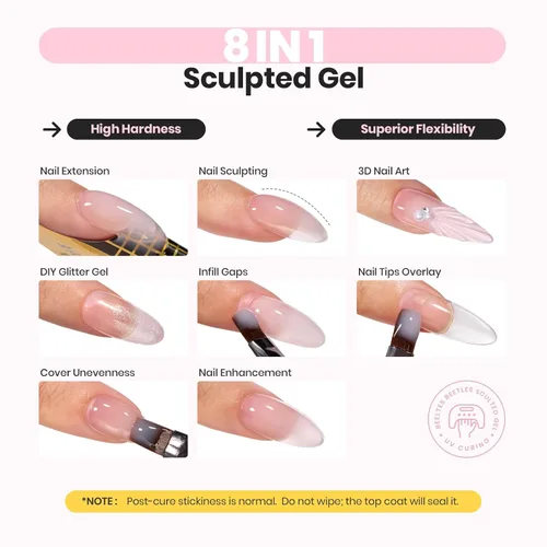 Vista 55 de Beetles Kit de Gel Duro para Uñas Clásico Neutro 3 Colores 9 en 1 Extensión de Uñas Esculpido de Alta Dureza para Profesionales de Salón Gel