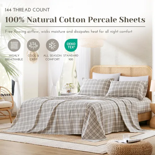 Vista 54 de Comfort Spaces Sábanas de percal 100% algodón, tamaño individual XL, 3 Adelia Gris