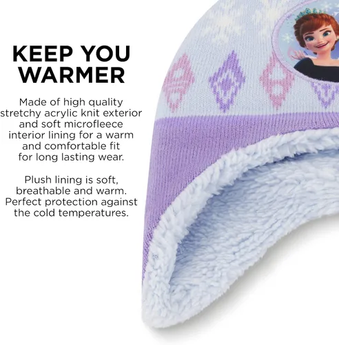 Vista 4 de Disney Juego de gorro y guantes de invierno para niñas de 2 a 4 años o Frozen 2 con gorro Elsa Anna y guantes para niños de 4 a 7 años