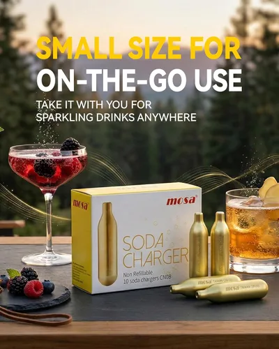 Vista 3 de Mosa Cargadores Seltzer de 0.28 oz, 10 piezas para hacer agua con gas Dióxido de carbono de grado alimenticio, repuestos para fabricantes de agua