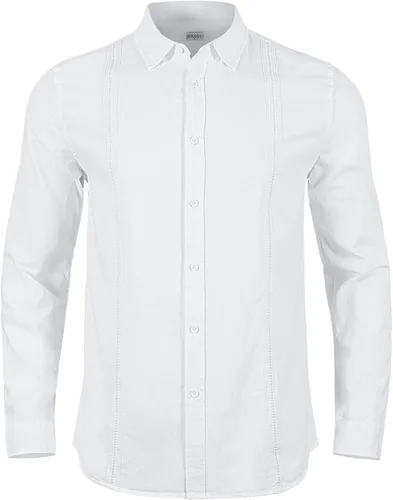 Vista 2 de JEKAOYI Camisas de lino con botones para hombre, estilo casual, manga larga, ajuste regular, de algodón, camisas de playa con bolsillo