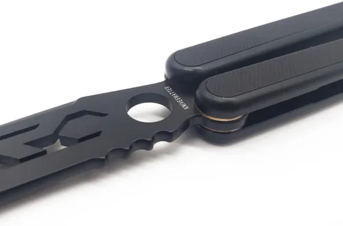 Vista 2 de Cuchillo de mariposa para práctica, cuenta con bujes, asas de aluminio 6061, incrustaciones G10, Tech-Noir hecho a medida (opaca)