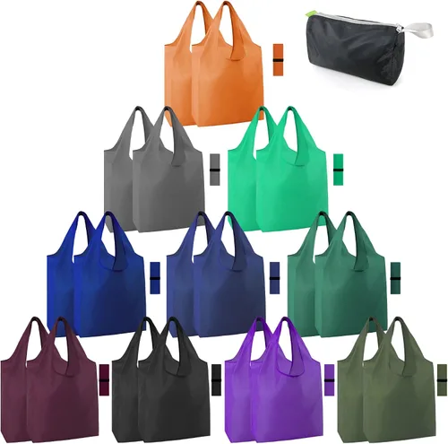Vista 59 de BeeGreen Bolsas de comestibles reutilizables de Navidad con bolsa de almacenamiento con cremallera, paquete de 10 bolsas de compras reutilizables a