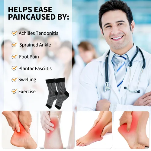 Vista 2 de Calcetines de neuropatía para mujeres y hombres, calcetines de fascitis plantar, manga de compresión de tobillo, calcetines de alivio de tobillo