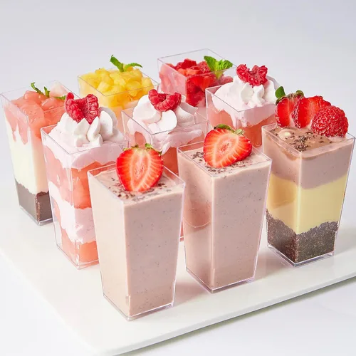 Vista 6 de TOFLEN Paquete de 50 unidades de tazas de postre mini cuadradas de 3 onzas con cucharas, tazas de postre transparentes de plástico para fiesta