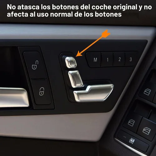 Vista 8 de Moonlinks Mercedes Benz - Calcomanías cromadas para botones de ajuste de asiento de puerta, adhesivos de botones de ajuste de asiento para clase B