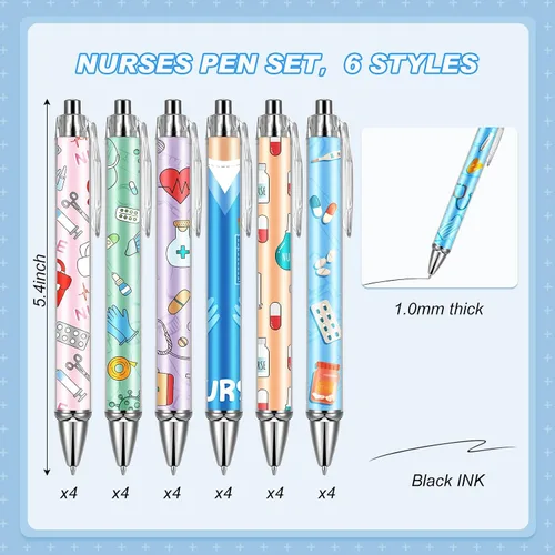 Vista 3 de Divertidos bolígrafos de enfermera, encantadores bolígrafos de punta de bola de dibujos animados, tinta negra, retráctil, de presión, bolígrafo