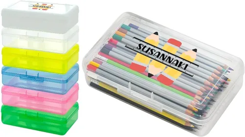 Vista 17 de Caja de lápices transparente de gran capacidad, estuche personalizado de doble capa con nombre, caja de lápices de plástico transparente apilable