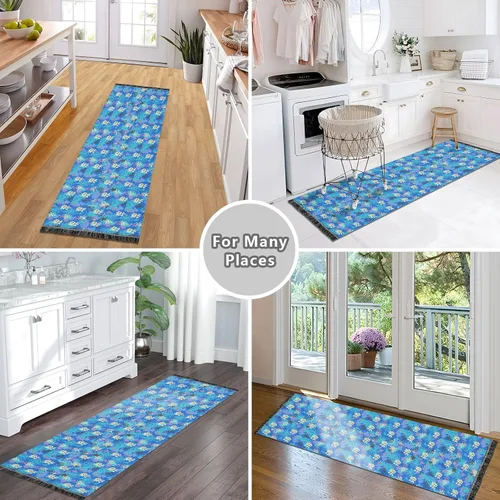 Vista 8 de Alfombra Rnner para lavandería, diseño de robots azules, lavable, antideslizante, tapete de baño con borla para fiesta, graduación, decoración