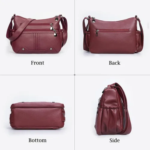 Vista 4 de Bolso bandolera de piel sintética suave para mujer, bolso cruzado con múltiples bolsillos, bolso cruzado mediano espacioso a la moda con asa superior