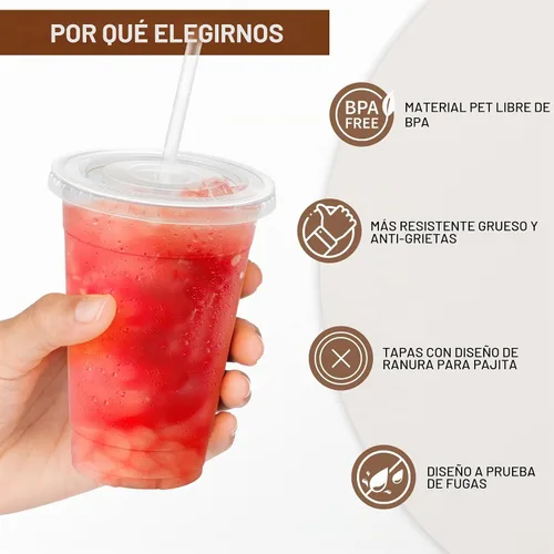 Vista 3 de Lamosi Paquete de 100 tazas de café de plástico de 16 onzas con tapas, vasos transparentes desechables