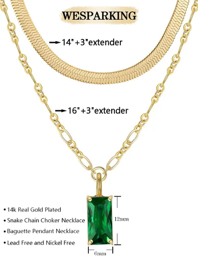 Vista 6 de WeSparking Collares en capas de oro para mujer chapados en oro de 14 quilates collares de capas de espiga de luna cadena de serpiente collar