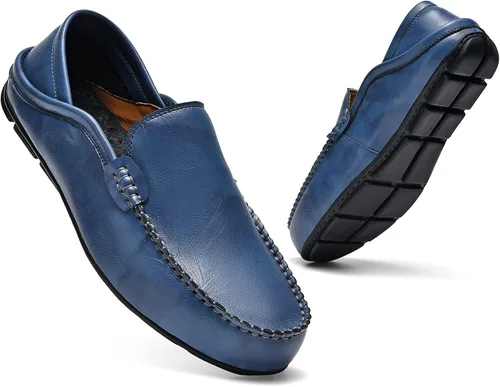 Vista 5 de Mocasines para hombre, zapatos de vestir casuales de cuero para conducir, zapatos de vestir de moda Incluye un par extra de plantillas