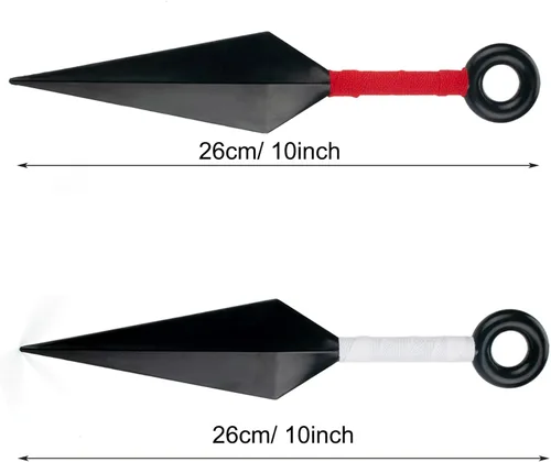 Vista 2 de MUXIOM Konoha Leaf Village - Diadema de cosplay con cuchillos Kunai de plástico rojo y blanco Big Kunai
