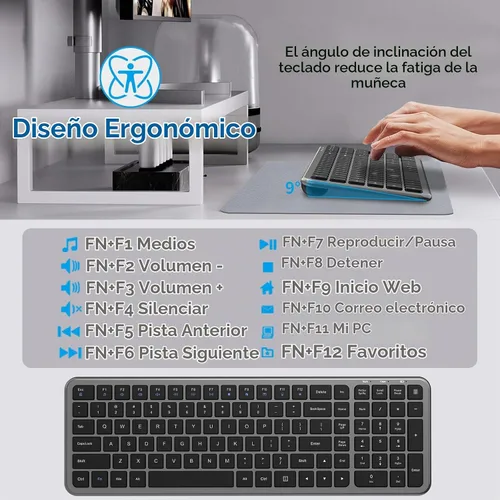 Vista 4 de Ratón inalámbrico silencioso compacto ultrafino ComboIronGrey KM358-Gris