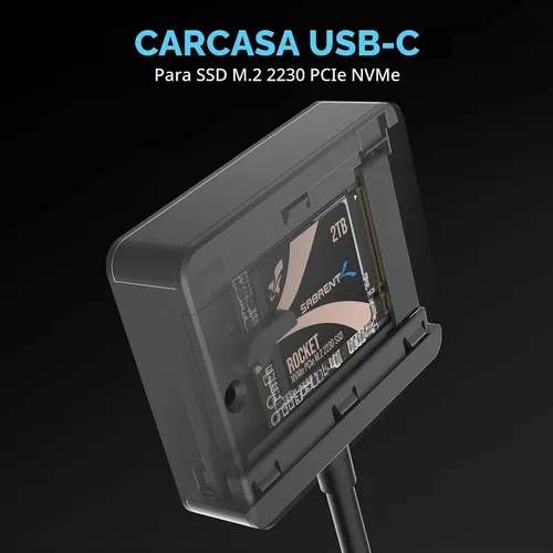 Vista 2 de SABRENT Carcasa USB-C para SSD PCIe NVMe M.2 2230, velocidad de transferencia de 10 Gbps, soporte UASP y Trim, compatible con Windows, macOS, Linux