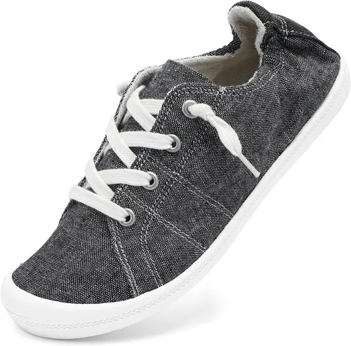 Vista 9 de STQ Zapatos deportivos sin cordones para mujer, cómodos zapatos de lona casuales Todo negro