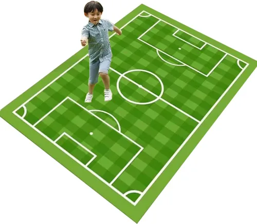 Vista 14 de Alfombra de campo de fútbol infantil de 2 x 3 pies para dormitorio de niños, alfombra de campo de fútbol verde antideslizante, alfombra