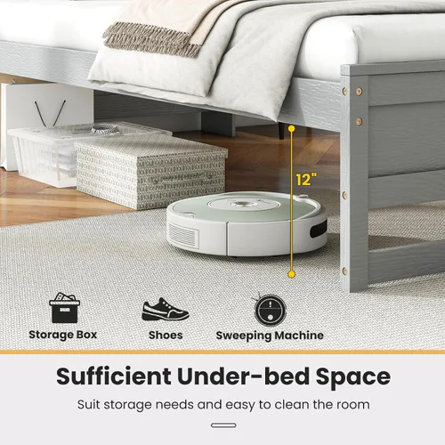 Vista 8 de Giantex Base de cama individual con cabecera de almacenamiento, plataforma de madera con estación de carga y luz LED, cama individual con soporte